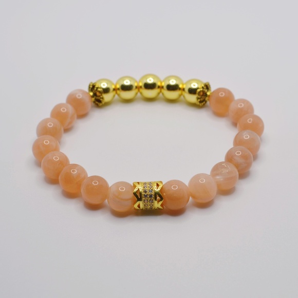 Sunstone and Gold Hematite with Zircon in Copper Charm Gemstone Bracelet - Picture 2 of 7